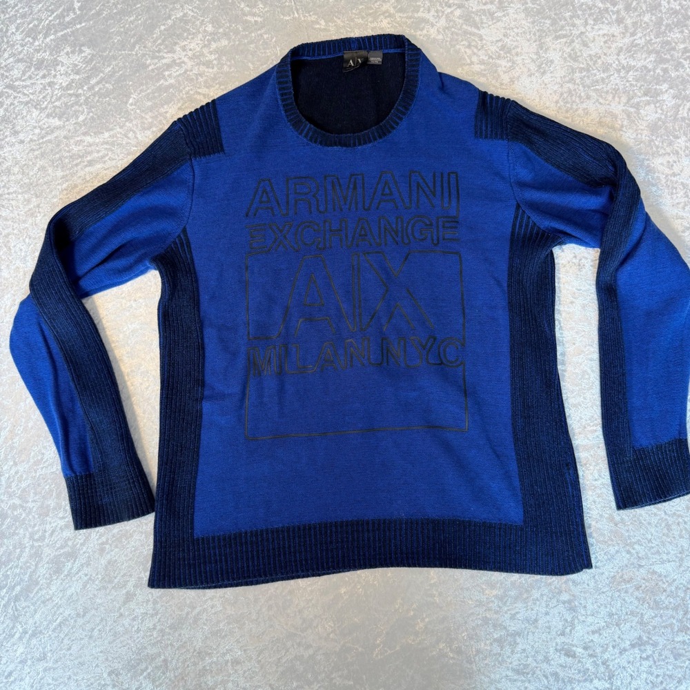 Armani Exchange‎ AX Milano NYC Mens Sweater Long Sleeve Blue Black XXL
